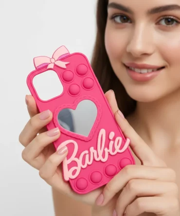 CoverVilla Barbie Pink Pop Mirror Case – Cute Heart Design