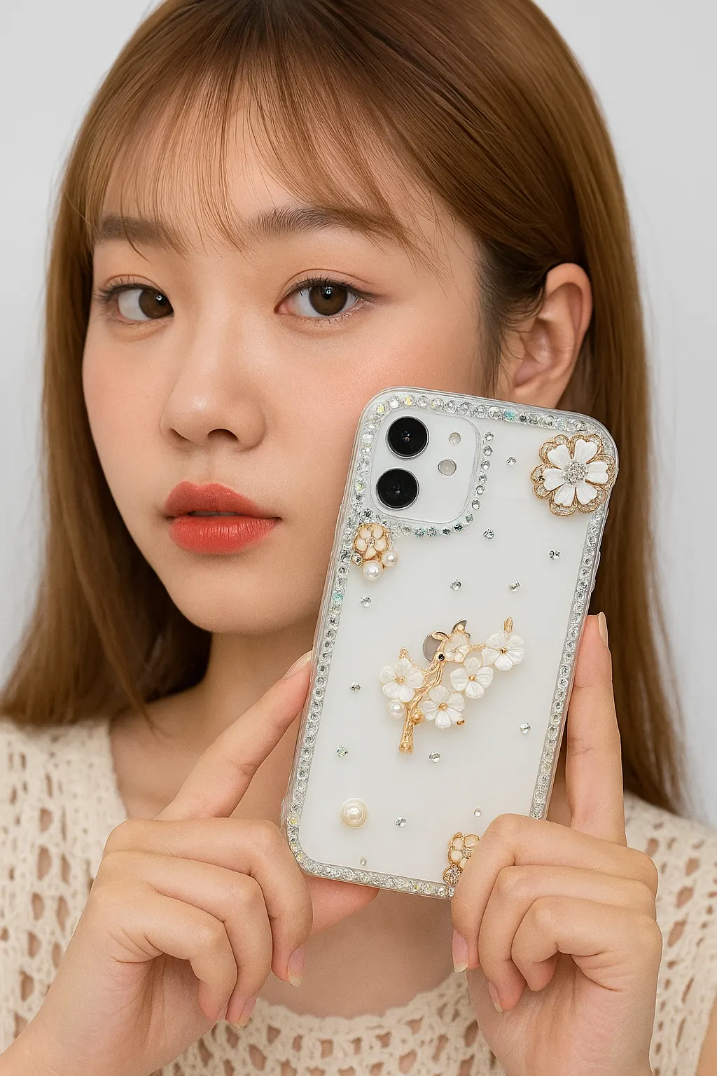 CoverVilla iPhone Crystal Blossom Case – Floral Diamond Design