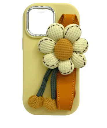 CoverVilla Daisy Strap iPhone Case Soft Silicone with 3D Flower - Yellow, iPhone 14 Plus