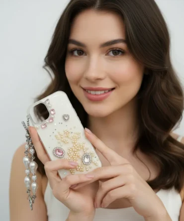 CoverVilla Pearl and Gemstone iPhone Case Elegant & Sparkling Design - White, iPhone 14 Pro Max