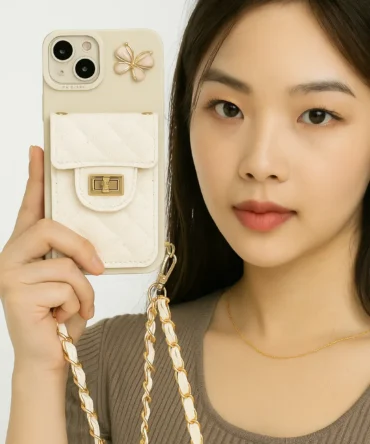 CoverVilla Elegant Quilted iPhone Case with Chain Strap - White, iPhone 15 Plus