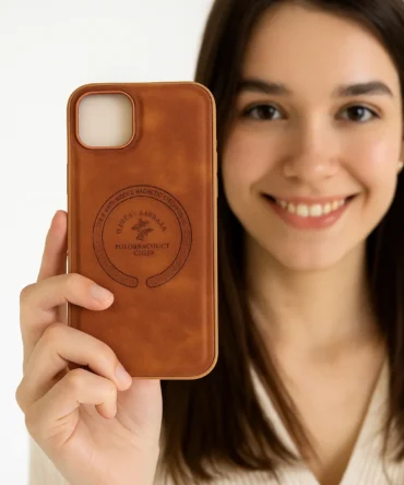 CoverVilla Polo & Racquet iPhone Case Magnetic Card Holder Design - Brown, iPhone 14 Plus