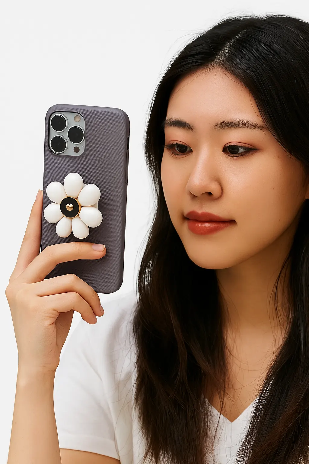 CoverVilla Flower iPhone Case Elegant White Floral Design - Purple, iPhone 13 Pro Max