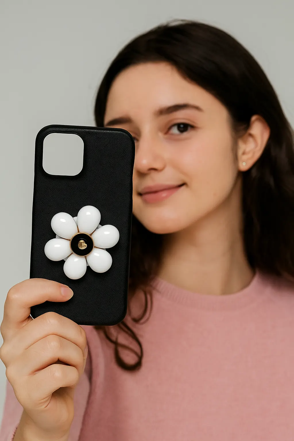 CoverVilla Flower iPhone Case Elegant White Floral Design - Black, iPhone 13 Pro Max