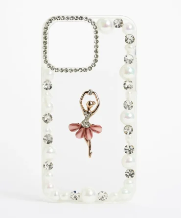 CoverVilla Ballerina iPhone Case Elegant Pearl & Rhinestone Design - Pink, iPhone 14 Pro Max