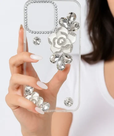 CoverVilla Black Rose Diamond Case Crystal Clear Back Cover - White, iPhone 15 Pro Max