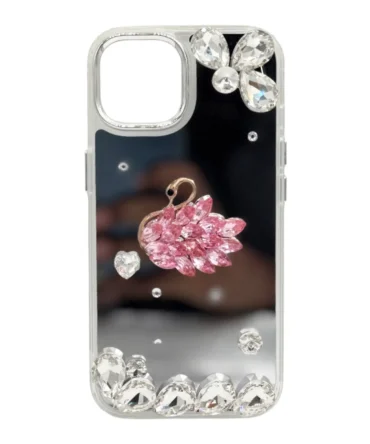 CoverVilla Swan iPhone Case Elegant Crystal & Rhinestone Design - Pink, iPhone 15 Pro Max