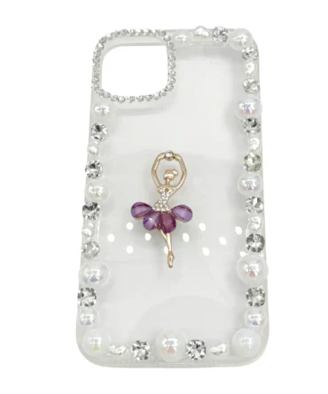 CoverVilla Ballerina iPhone Case Elegant Pearl & Rhinestone Design - Purple, iPhone 15 Pro Max