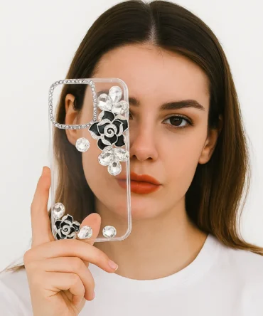 CoverVilla Black Rose Diamond Case Crystal Clear Back Cover - Black, iPhone 14 Pro Max