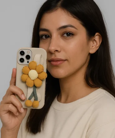 CoverVilla Daisy Strap iPhone Case Soft Silicone with 3D Flower - Ivory, iPhone 16 Pro Max