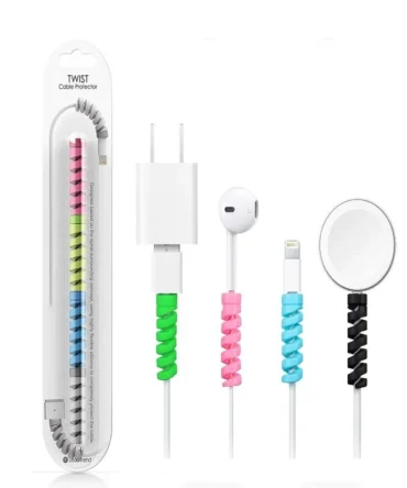 CoverVilla Twist Spiral Cable Protector – Multicolor Pack of 4 | Anti-Fray Strain Relief Wrap for Phone, Laptop & Earbud Cables
