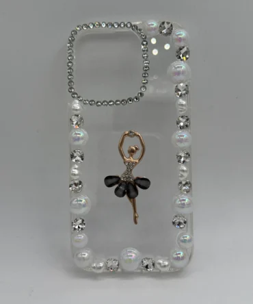 CoverVilla Ballerina iPhone Case Elegant Pearl & Rhinestone Design - Black, iPhone 14 Plus