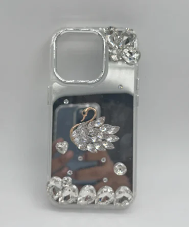 CoverVilla Swan iPhone Case Elegant Crystal & Rhinestone Design - White, iPhone 15 Pro Max