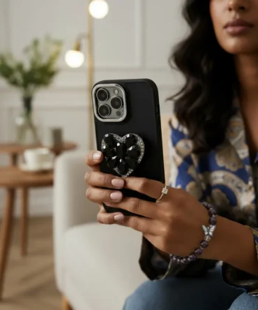 CoverVilla Heart Grip iPhone Case With Matching Bead Bracelet - Black, iPhone 16 Pro Max