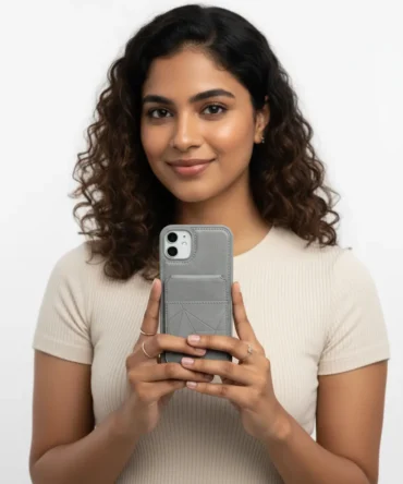 CoverVilla Leather‑Texture Card Slot Case for iPhone 14 Plus – Geometric Grey